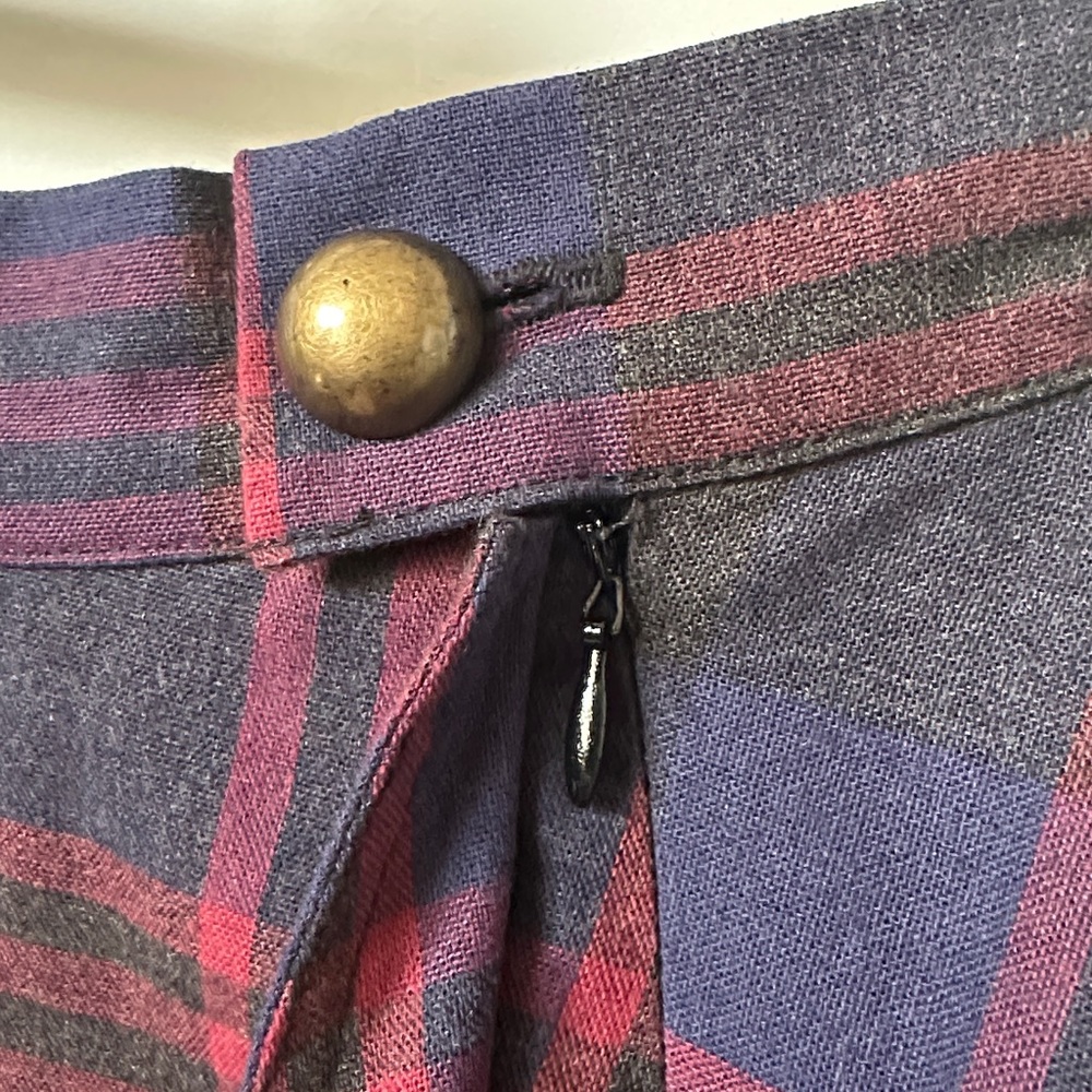 Anthropologie Denim Sailor Skirt Plaid A-Line Red NavyGrey - Picture 8 of 11